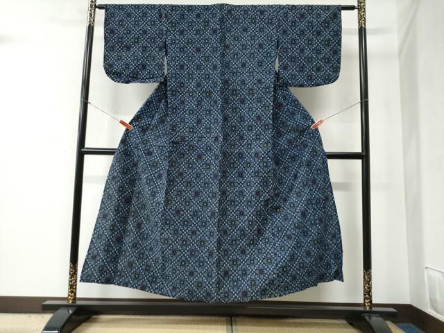 平和屋着物●久留米絣　単衣　花菱文　綿　逸品　CABB4694yc
