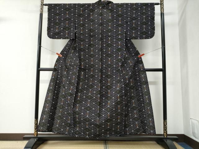 平和屋着物●久留米絣　単衣　菱繋ぎ吉祥文　綿　逸品　CABB4695yc