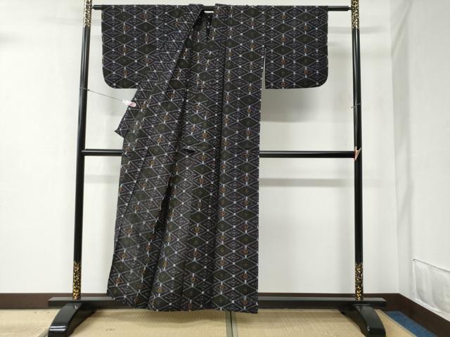 平和屋着物●久留米絣　単衣　菱繋ぎ吉祥文　綿　逸品　CABB4695yc