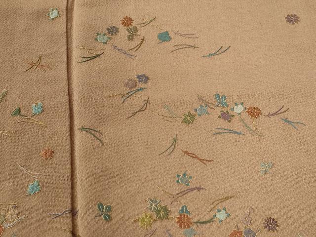 平和屋着物●訪問着　総刺繍　溢れ松葉橘花文　金糸　鬼しぼ縮緬　正絹　逸品　CABB4696yc