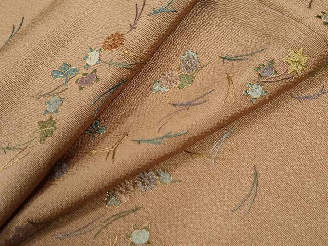 平和屋着物○訪問着 総刺繍 溢れ松葉橘花文 金糸 鬼しぼ