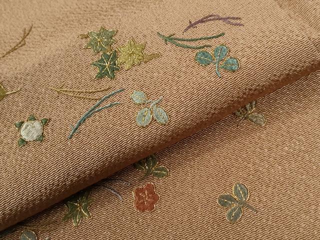 平和屋着物●訪問着　総刺繍　溢れ松葉橘花文　金糸　鬼しぼ縮緬　正絹　逸品　CABB4696yc