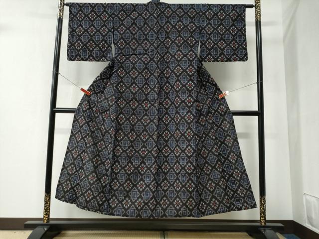 平和屋着物●久留米絣　単衣　菱吉祥文　綿　逸品　CABB4698yc