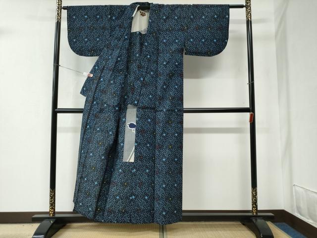平和屋着物●久留米絣　単衣　吉祥文　綿　逸品　CABB4699yc