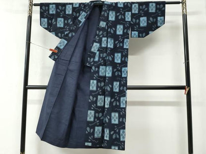 平和屋着物●久留米絣　色紙枝葉文　綿　逸品　CABB4700yc