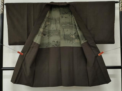 平和屋着物●男性 紬 アンサンブル 縞 正絹 逸品 CABB4703yc