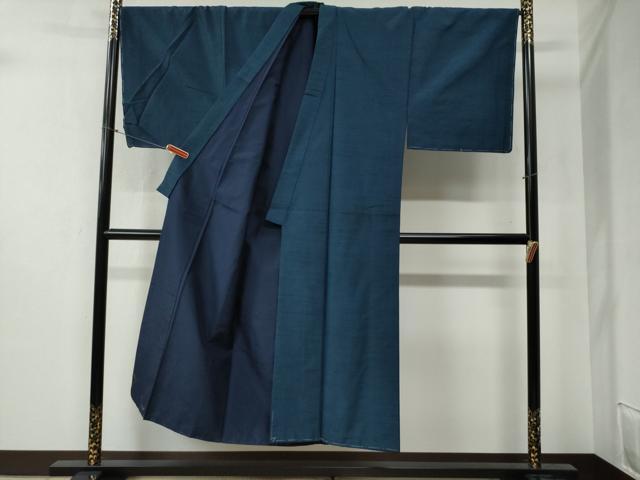 平和屋着物●男性　紬　髭紬羽織セット　色無地　留紺色　正絹　逸品　未使用　CABB4704yc