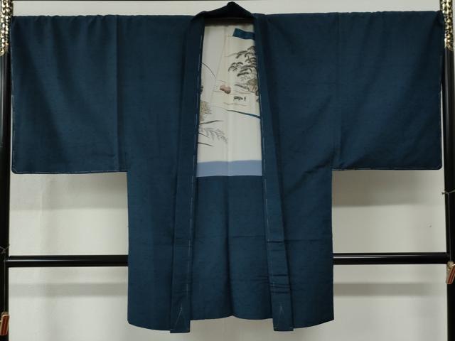 平和屋着物●男性　紬　髭紬羽織セット　色無地　留紺色　正絹　逸品　未使用　CABB4704yc