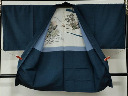 平和屋着物●男性　紬　髭紬羽織セット　色無地　留紺色　正絹　逸品　未使用　CABB4704yc