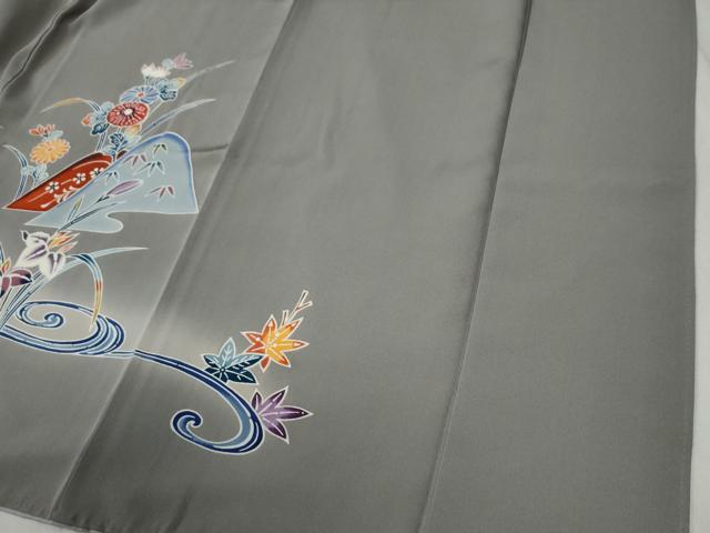 平和屋着物●訪問着　型染め　遠山竹垣流水草花文　暈し染め　正絹　逸品　CABB4705yc 平和屋着物○訪問着 型染め 遠山竹垣流水草花文 暈し染め