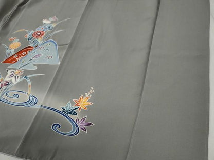 平和屋着物●訪問着　型染め　遠山竹垣流水草花文　暈し染め　正絹　逸品　CABB4705yc