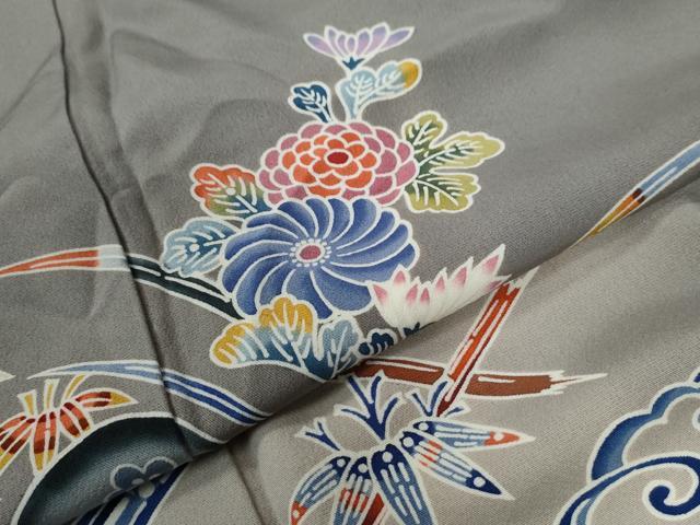 平和屋着物●訪問着　型染め　遠山竹垣流水草花文　暈し染め　正絹　逸品　CABB4705yc 平和屋着物○訪問着 型染め 遠山竹垣流水草花文 暈し染め