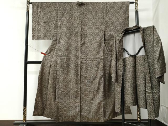 平和屋着物●本場大島紬　アンサンブル　割り込み絣　吉祥文　正絹　逸品　未使用　CABB4706yc