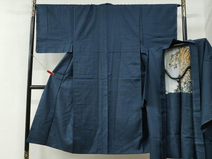 平和屋着物●男性 紬 アンサンブル 100亀甲 羽裏：虎 正絹 逸品 未使用 CABB4712yc