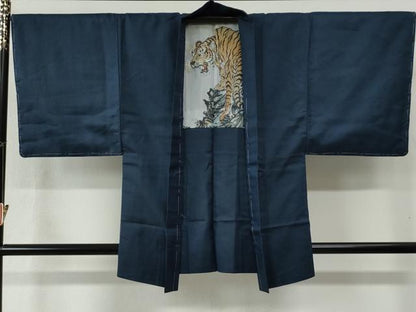 平和屋着物●男性 紬 アンサンブル 100亀甲 羽裏：虎 正絹 逸品 未使用 CABB4712yc