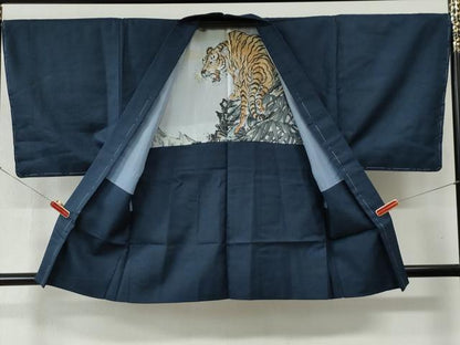 平和屋着物●男性 紬 アンサンブル 100亀甲 羽裏：虎 正絹 逸品 未使用 CABB4712yc