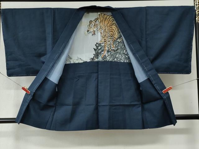 平和屋着物●男性 紬 アンサンブル 100亀甲 羽裏：虎 正絹 逸品 未使用 CABB4712yc