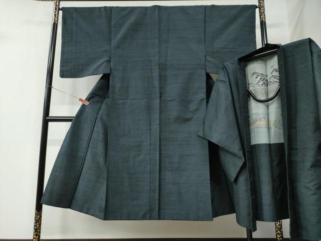 平和屋着物●男性 紬 アンサンブル 網代織 正絹 逸品 CABB4713yc