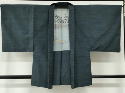平和屋着物●男性 紬 アンサンブル 網代織 正絹 逸品 CABB4713yc