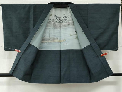 平和屋着物●男性 紬 アンサンブル 網代織 正絹 逸品 CABB4713yc