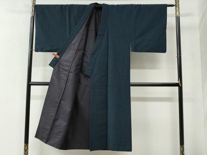 平和屋着物●男性 紬 アンサンブル 色無地 留紺色 正絹 逸品 CABB4714yc