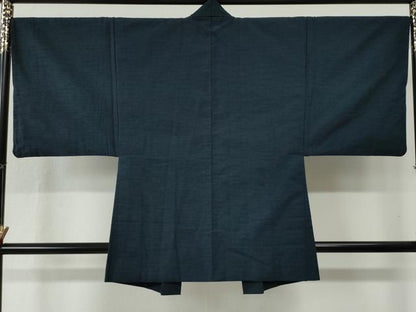 平和屋着物●男性 紬 アンサンブル 色無地 留紺色 正絹 逸品 CABB4714yc