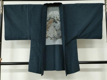 平和屋着物●男性 紬 アンサンブル 色無地 留紺色 正絹 逸品 CABB4714yc