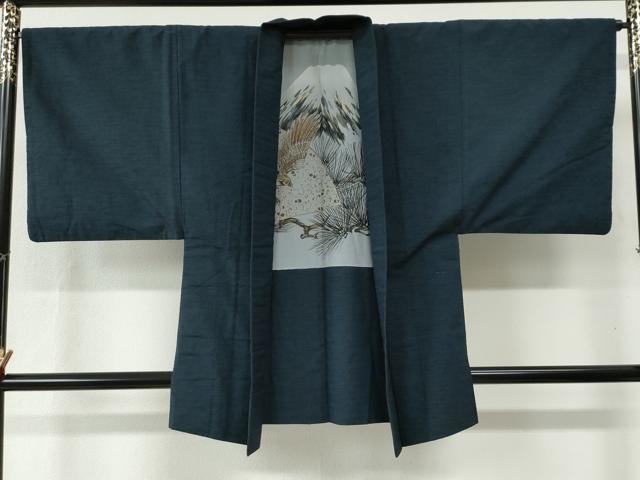 平和屋着物●男性 紬 アンサンブル 色無地 留紺色 正絹 逸品 CABB4714yc