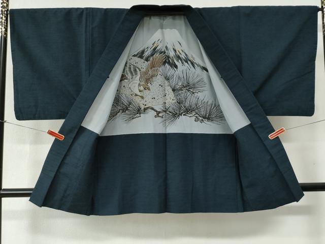 平和屋着物●男性 紬 アンサンブル 色無地 留紺色 正絹 逸品 CABB4714yc