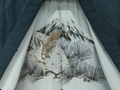 平和屋着物●男性 紬 アンサンブル 色無地 留紺色 正絹 逸品 CABB4714yc