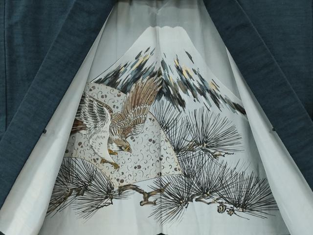 平和屋着物●男性 紬 アンサンブル 色無地 留紺色 正絹 逸品 CABB4714yc