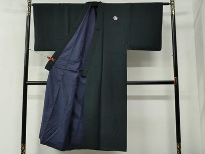 平和屋着物●男性 黒紋付 羽織セット 羽裏：仕覆陶器吉祥文 正絹 逸品 CABB4715yc