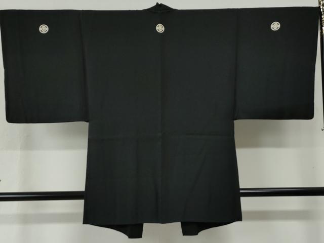 平和屋着物●男性 黒紋付 羽織セット 羽裏：仕覆陶器吉祥文 正絹 逸品 CABB4715yc