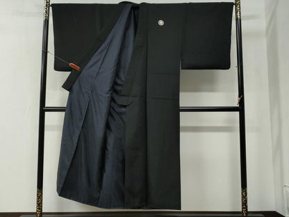 平和屋着物●男性　黒紋付　羽織セット　羽裏：虎・龍　正絹　逸品　CABB4716yc