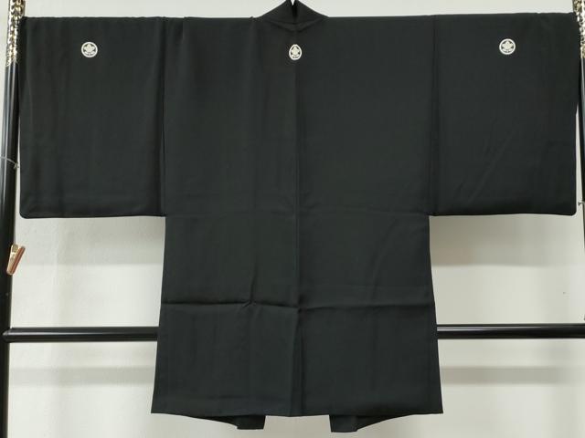 平和屋着物●男性　黒紋付　羽織セット　羽裏：虎・龍　正絹　逸品　CABB4716yc