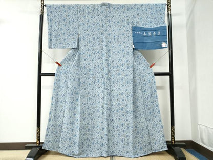 平和屋着物●上質な小紋 本藍壺染 菊楓文 反端付き 正絹 逸品 CABB4717yc
