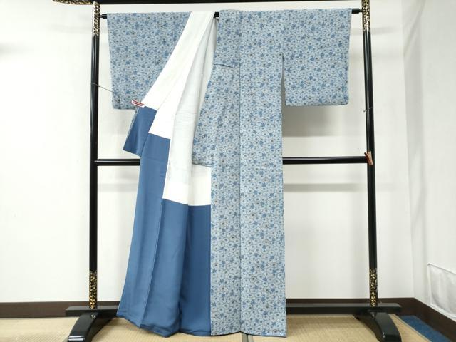 平和屋着物●上質な小紋 本藍壺染 菊楓文 反端付き 正絹 逸品 CABB4717yc