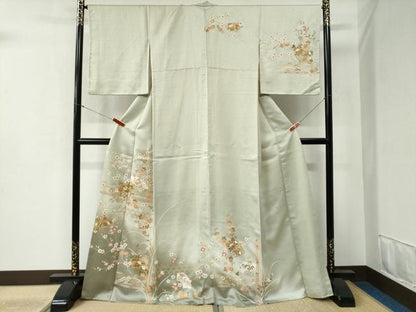 平和屋着物●訪問着 扇面網目草花文 暈し染め 金彩 正絹 逸品 CABB4718yc
