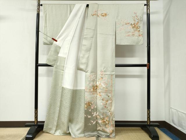 平和屋着物●訪問着 扇面網目草花文 暈し染め 金彩 正絹 逸品 CABB4718yc