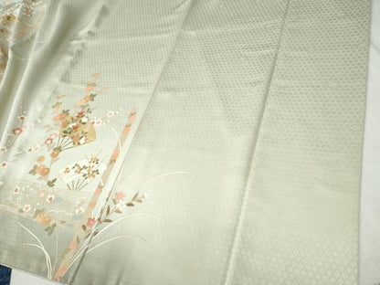 平和屋着物●訪問着 扇面網目草花文 暈し染め 金彩 正絹 逸品 CABB4718yc