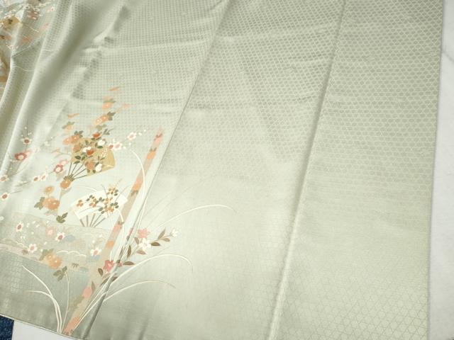 平和屋着物●訪問着 扇面網目草花文 暈し染め 金彩 正絹 逸品 CABB4718yc