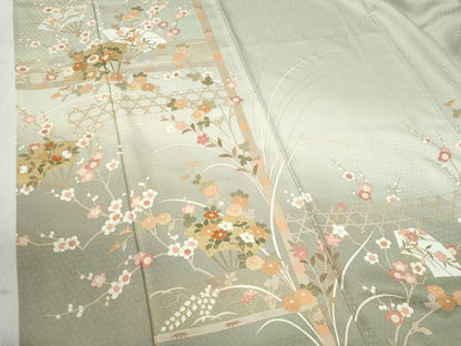 平和屋着物●訪問着 扇面網目草花文 暈し染め 金彩 正絹 逸品 CABB4718yc