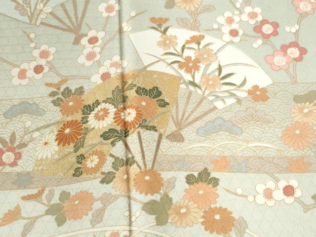 平和屋着物●訪問着 扇面網目草花文 暈し染め 金彩 正絹 逸品 CABB4718yc