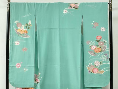 平和屋着物●豪華振袖 駒刺繍 吹き寄せ牡丹桐花文 金彩 正絹 逸品 CABB4720yc