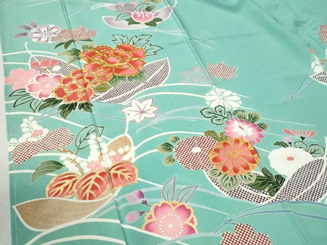 平和屋着物●豪華振袖 駒刺繍 吹き寄せ牡丹桐花文 金彩 正絹 逸品 CABB4720yc