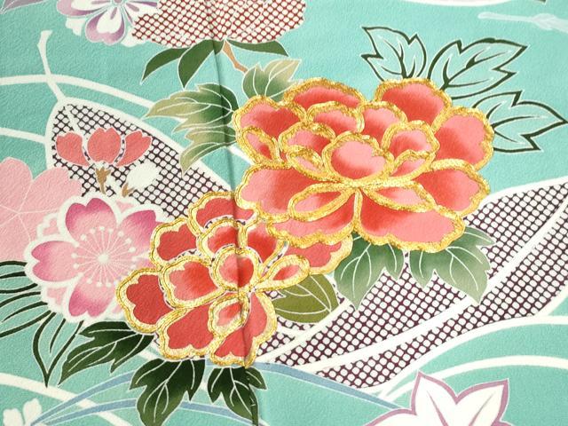 平和屋着物●豪華振袖 駒刺繍 吹き寄せ牡丹桐花文 金彩 正絹 逸品 CABB4720yc