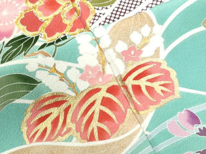 平和屋着物●豪華振袖 駒刺繍 吹き寄せ牡丹桐花文 金彩 正絹 逸品 CABB4720yc