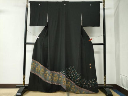 平和屋着物●景山雅史 黒留袖 木版更紗 金糸 正絹 逸品 CABB4722yc