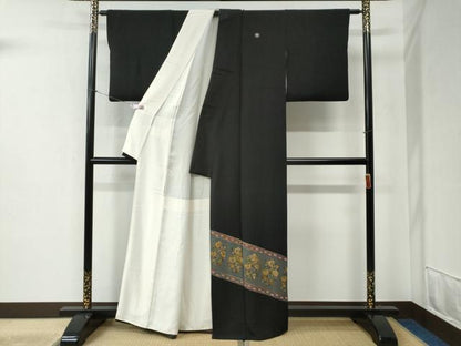 平和屋着物●景山雅史 黒留袖 木版更紗 金糸 正絹 逸品 CABB4722yc