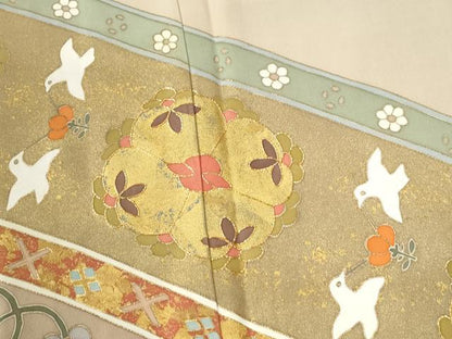 平和屋着物●京友禅作家　米沢新之助　色留袖　花鳥葡萄唐草文　金彩　正絹　逸品　CABB4723yc